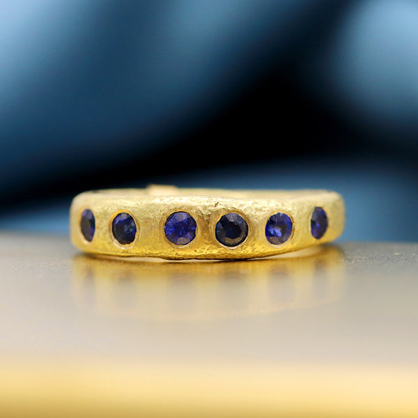 Molten Gold Band With Blue Sapphires