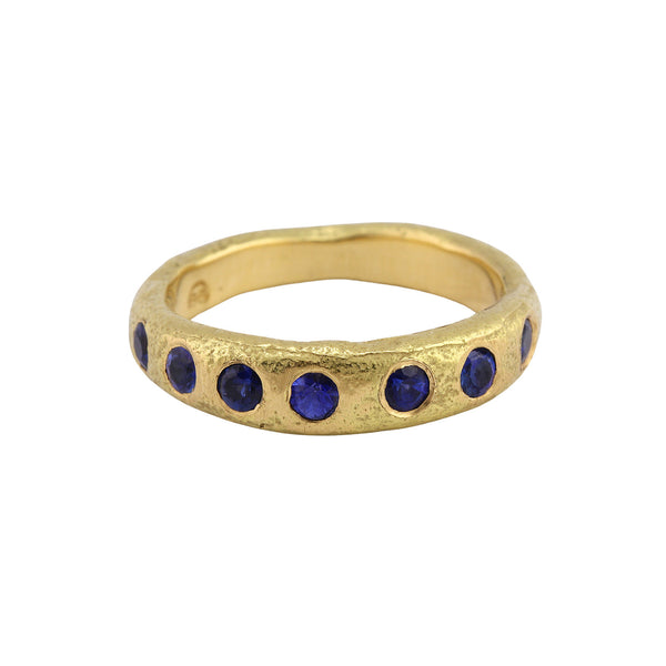 Molten Gold Band With Blue Sapphires