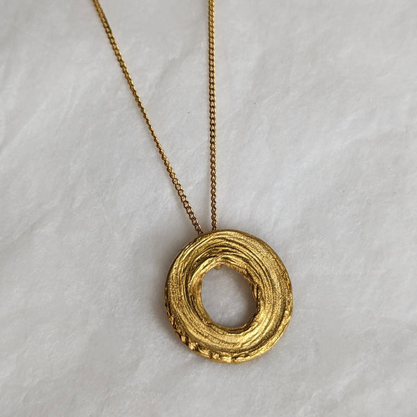 Small Golden Circle Brushstroke Necklace