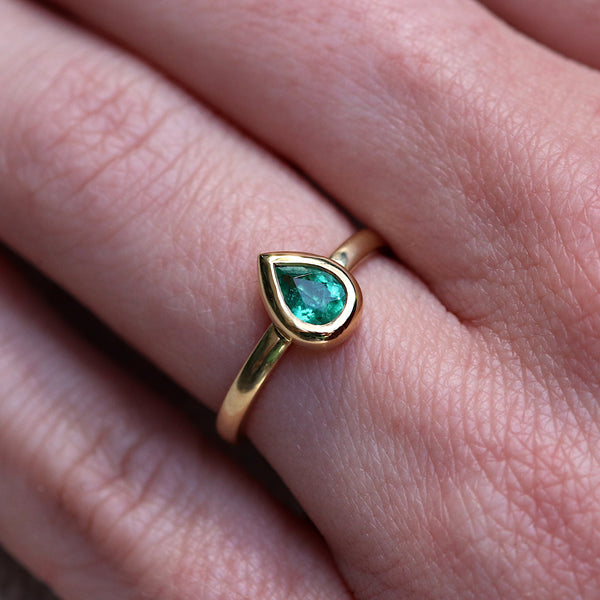 Pear Emerald Solitaire Ring