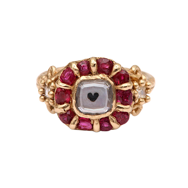 Mother Of Pearl Ruby Halo Captured Heart Ring