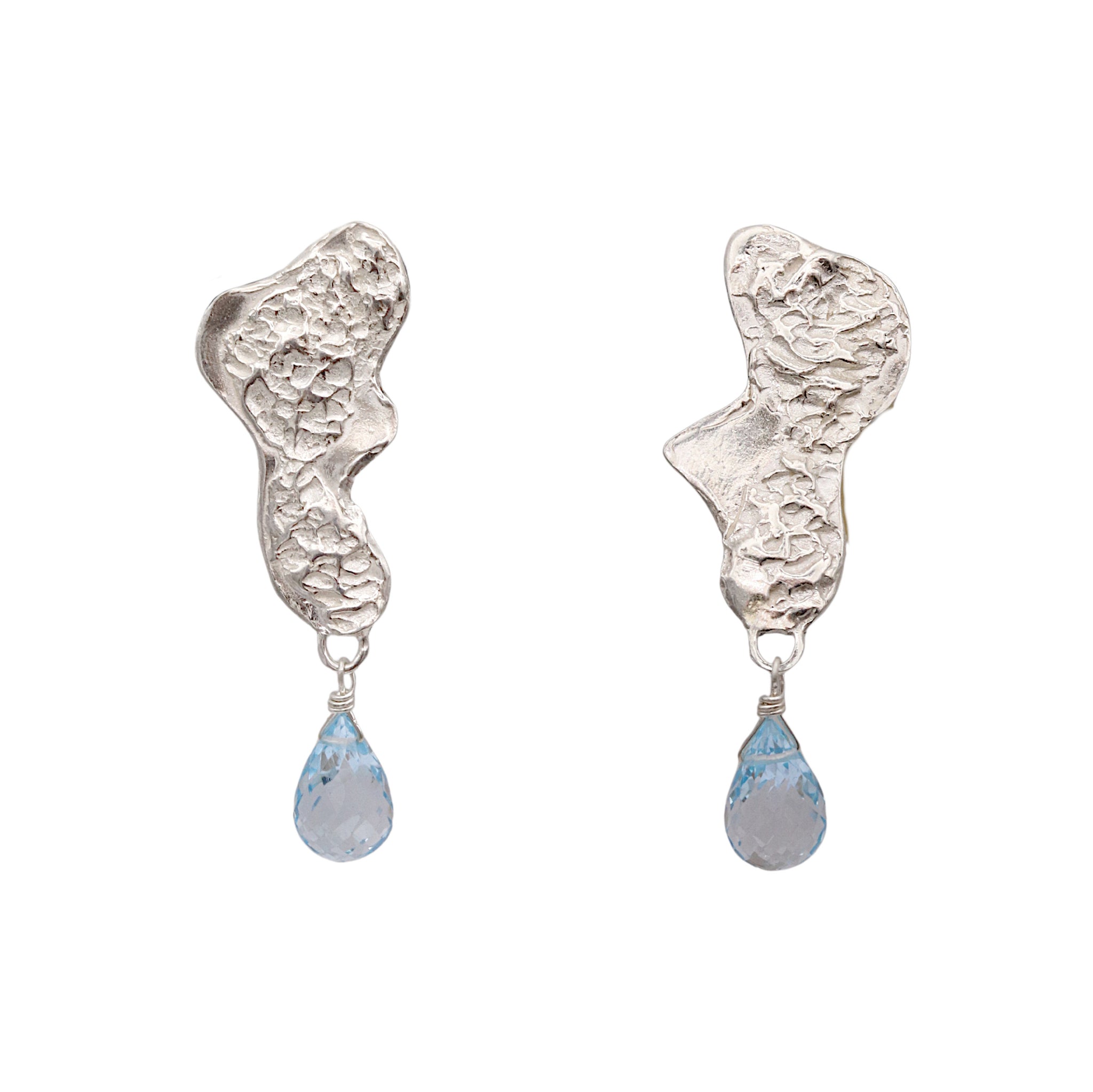 Silver Foreshore Stud Earrings With Topaz Drops