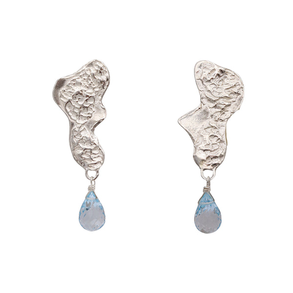 Silver Foreshore Stud Earrings With Topaz Drops
