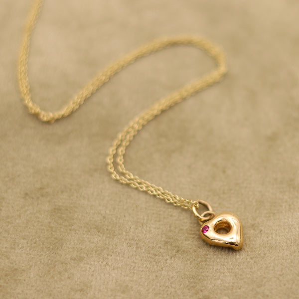 Gold Heart Blob Pendant With Ruby