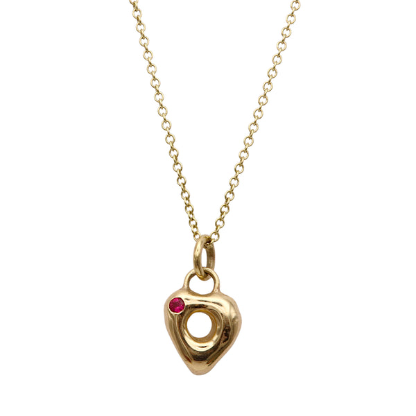 Gold Heart Blob Pendant With Ruby