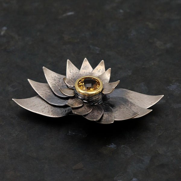 Oxidised Silver Komorebi Articulated Fibonacchi Citrine Brooch