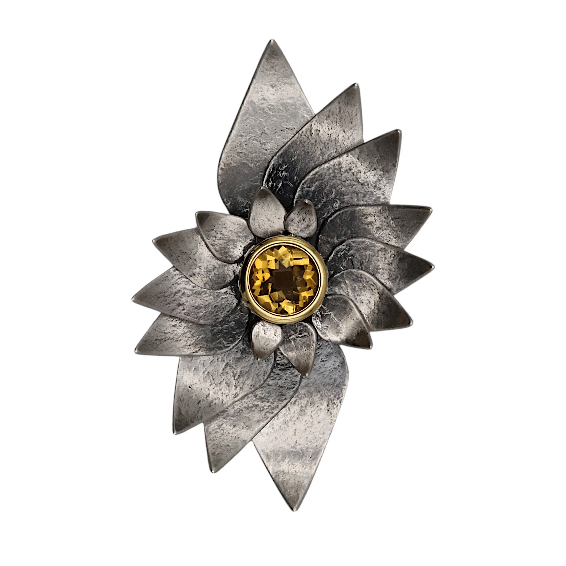 Oxidised Silver Komorebi Articulated Fibonacchi Citrine Brooch