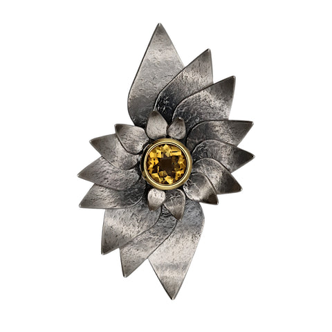 Oxidised Silver Komorebi Articulated Fibonacchi Citrine Brooch