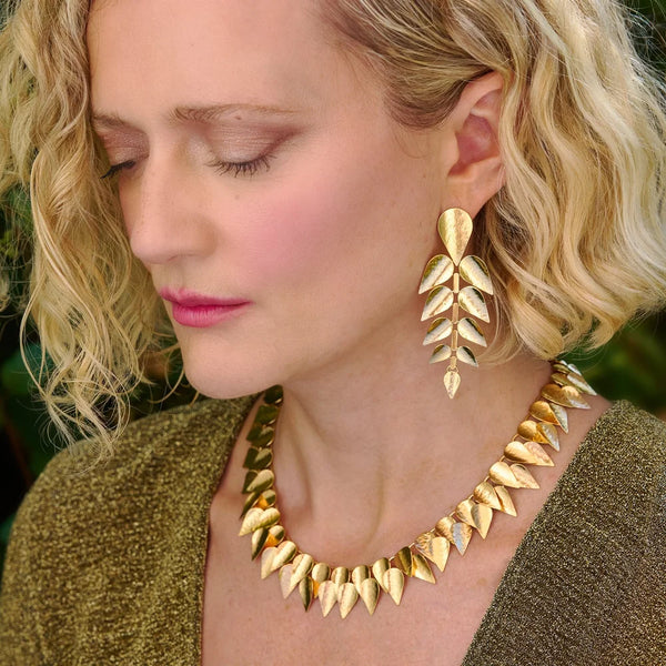 Gold Komorebi Leaf Branch Earrings