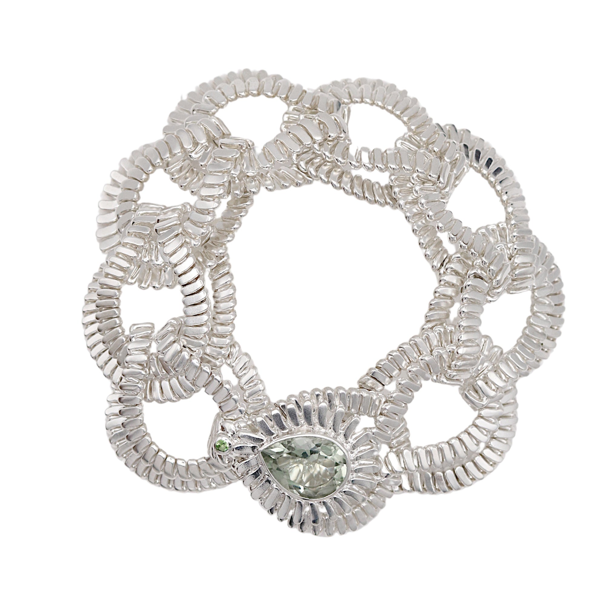 Silver Serpentine Wide Cuff With Green Quartz