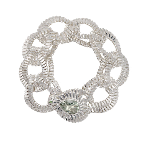 Silver Serpentine Wide Cuff With Green Quartz