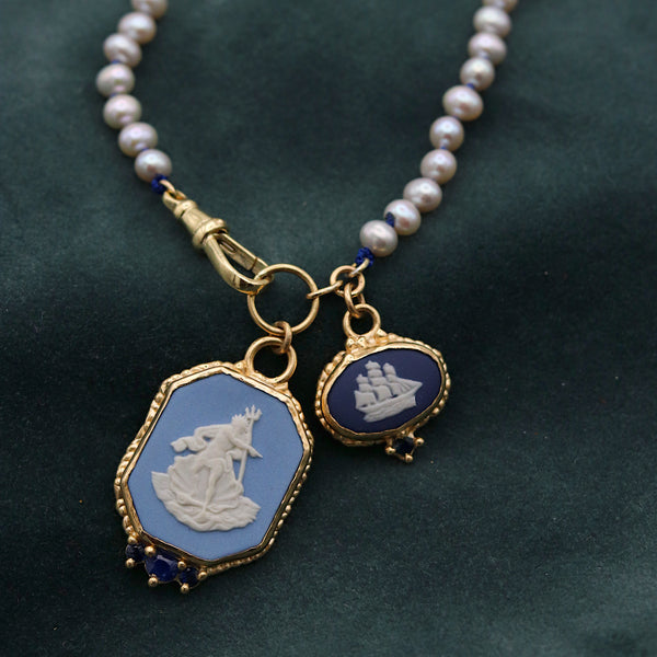 Nautical Cameo Pearl Strand Necklace