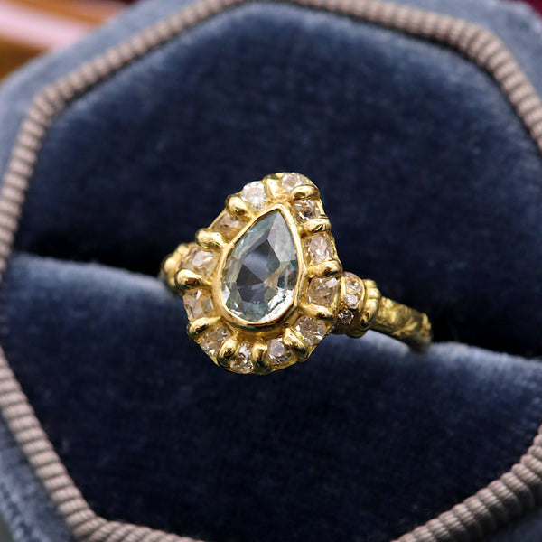 Periwinkle Pear Sapphire Halo Ring