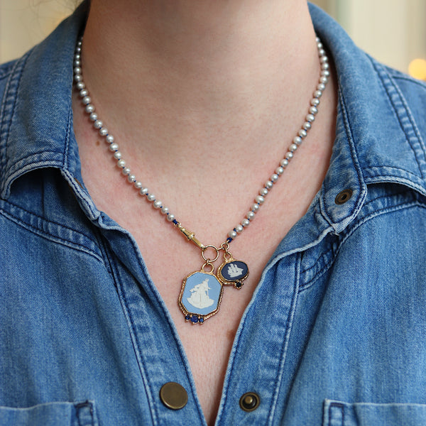 Nautical Cameo Pearl Strand Necklace