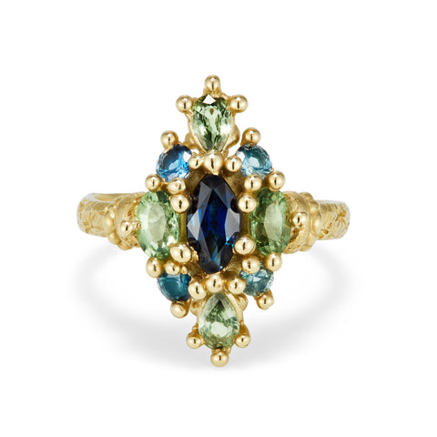 Blue and Green Navette Ring