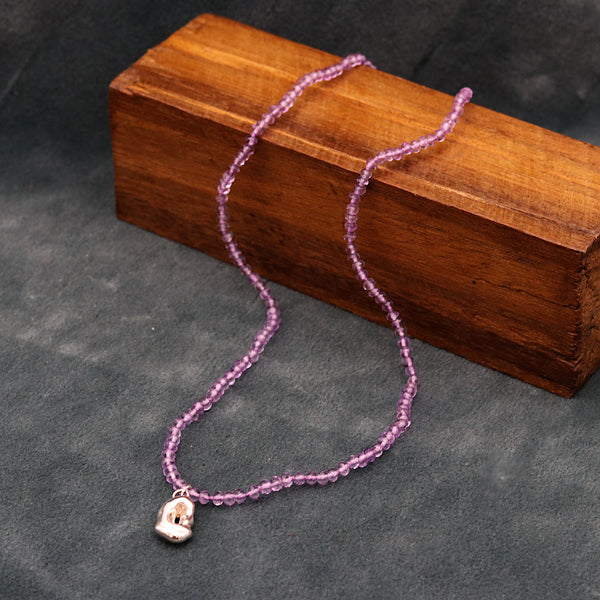 Beaded Amethyst Necklace With Molten Silver Pendant