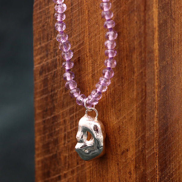 Beaded Amethyst Necklace With Molten Silver Pendant