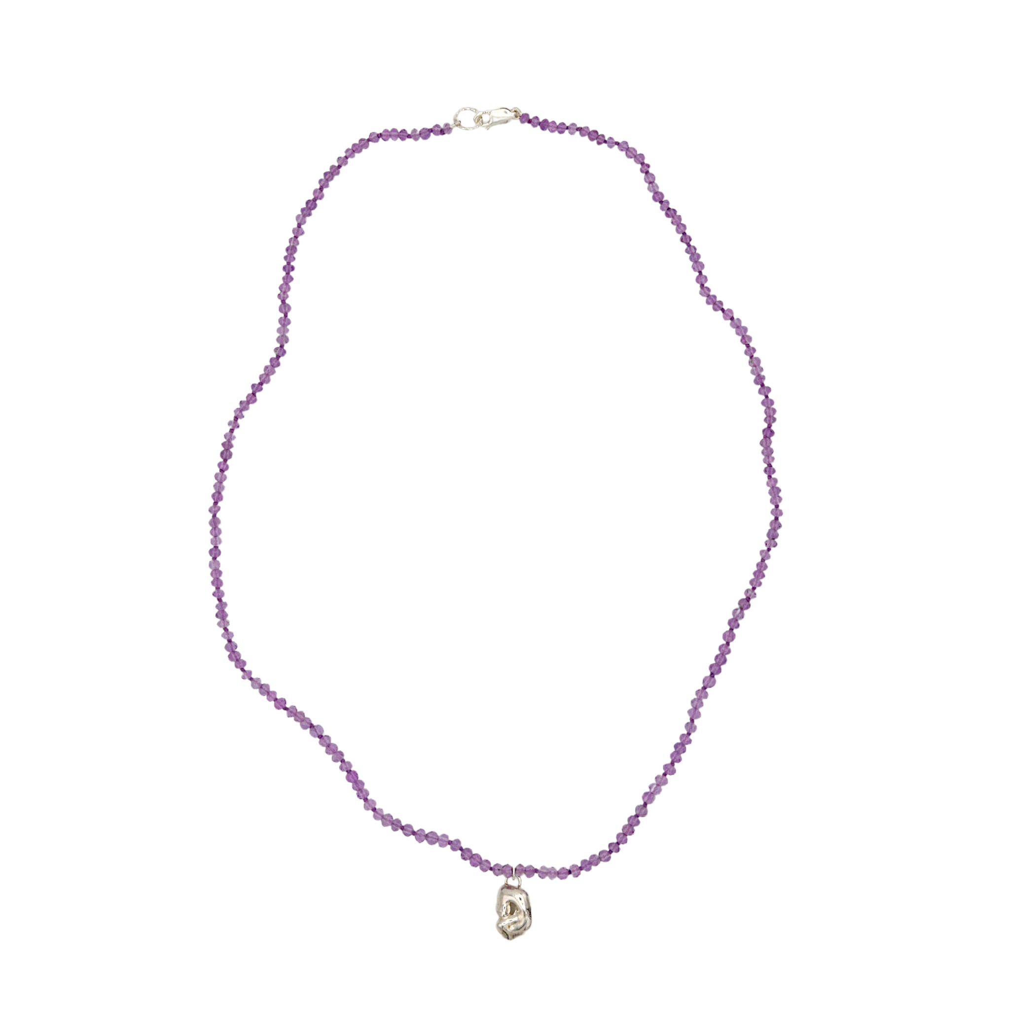 Beaded Amethyst Necklace With Molten Silver Pendant