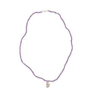 Beaded Amethyst Necklace With Molten Silver Pendant