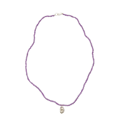 Beaded Amethyst Necklace With Molten Silver Pendant