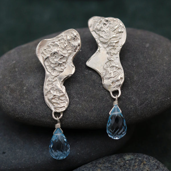 Silver Foreshore Stud Earrings With Topaz Drops