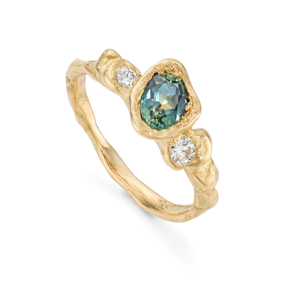 Crested Sapphire And Diamond Adakite North Ring