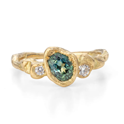 Crested Sapphire And Diamond Adakite North Ring