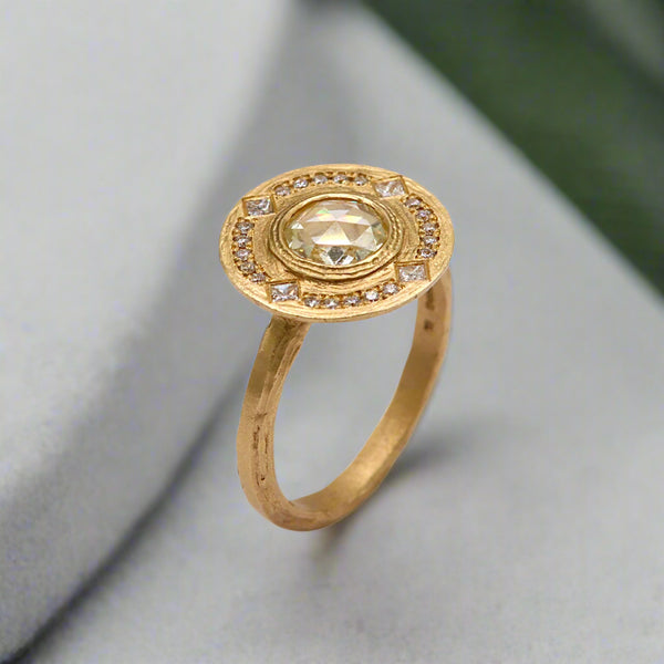 Rose Cut Diamond Etched Halo Ring