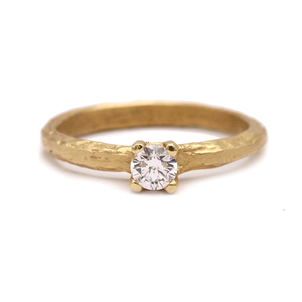 Yellow Gold Etched Ring With Claw Set Diamond