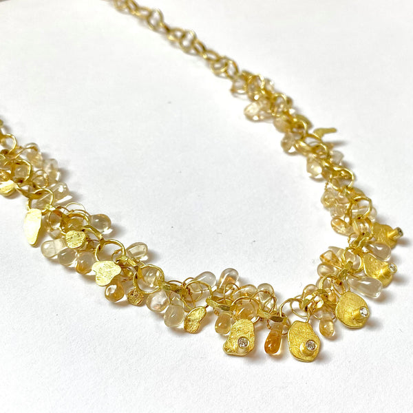 Golden Disc Chain with Citrines and Diamonds