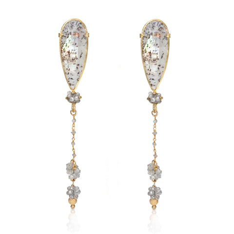 Agate and Diamond Cluster Drop Earrings