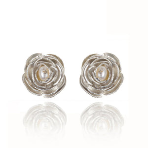 Silver Peony Stud Earrings