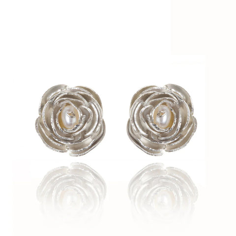 Silver Peony Stud Earrings