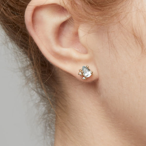 Aquamarine and Diamond Encrusted Studs