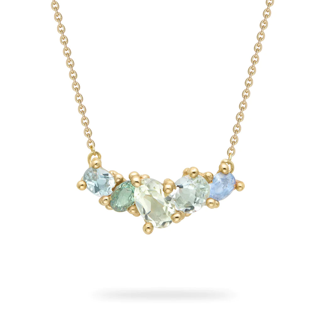 Aquamarine and Green Amethyst Cluster Bar Necklace