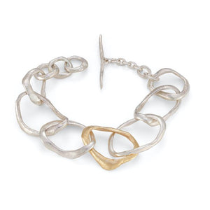 Stone Drawing Silver and Yellow Gold Link Bracelet