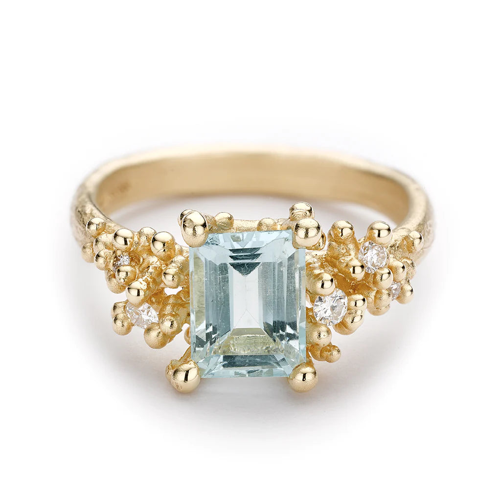 Aquamarine and Diamond Encrusted Ring
