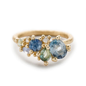 Mixed Sapphire and Diamond Tumbling Cluster Ring