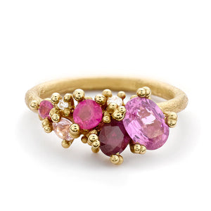 Mixed Sapphire and Ruby Tumbling Cluster Ring