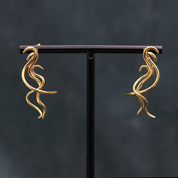 Golden Tendril Stud Drop Earrings