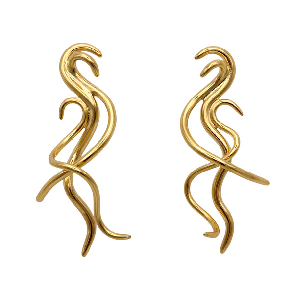 Golden Tendril Stud Drop Earrings
