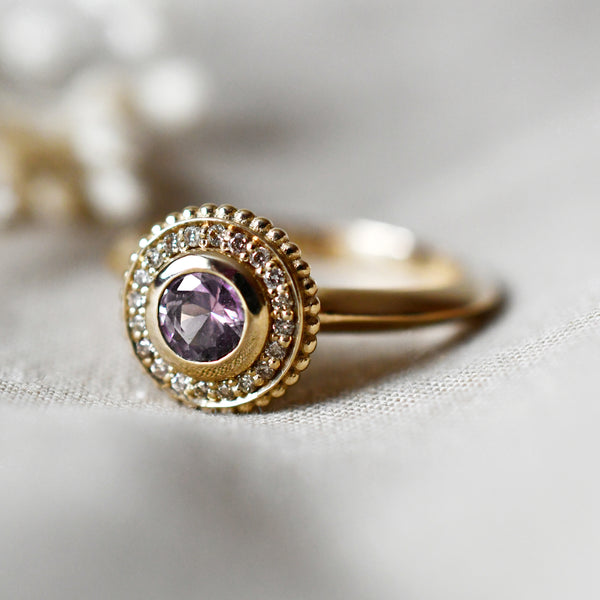 Purple Sapphire Dome Halo Ring