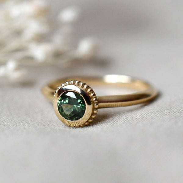 Green Sapphire Solitaire Dome Ring