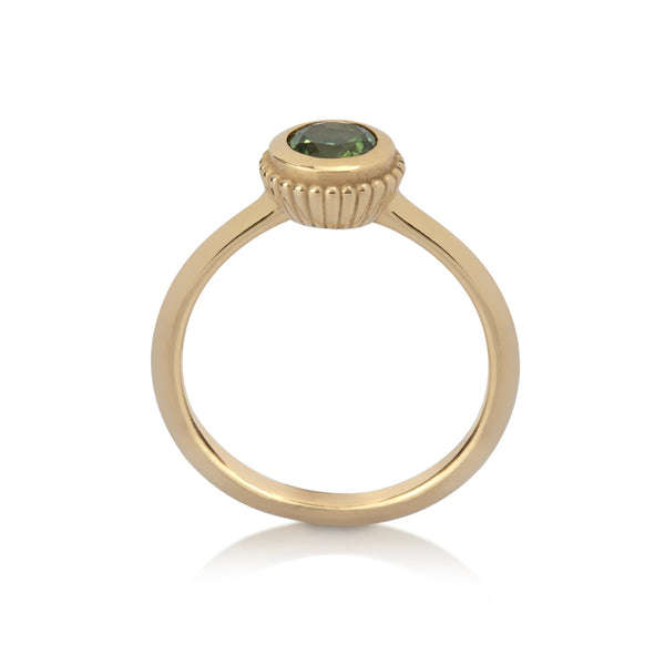 Green Sapphire Solitaire Dome Ring