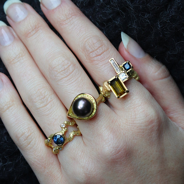 Coastal Gold Tourmaline Ring With Diamond And Sapphire Accents