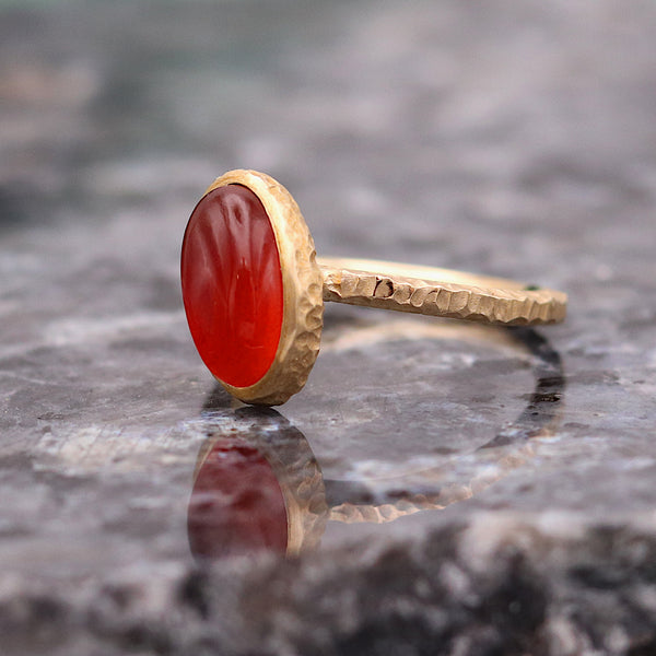 Asymmetric Oval Garnet 9ct Stacking Ring