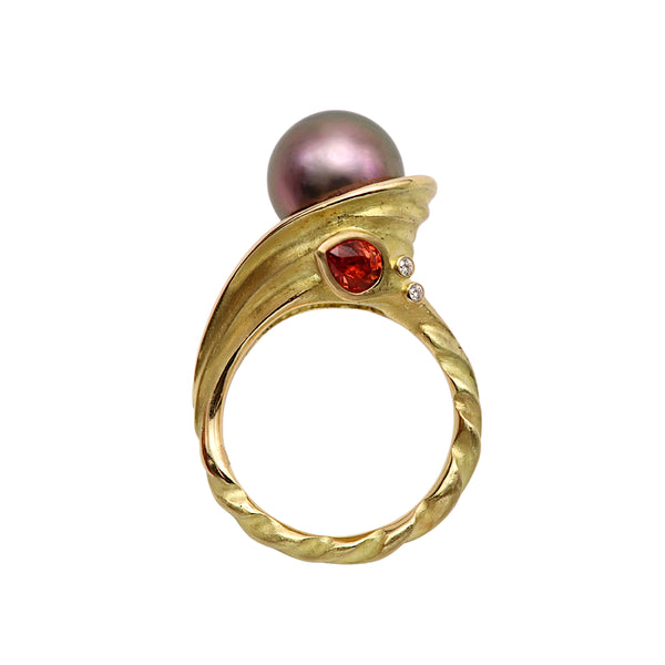 Black Tahitian Pearl And Sapphire Ring