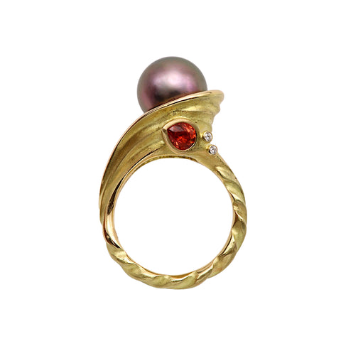 Black Tahitian Pearl And Sapphire Ring