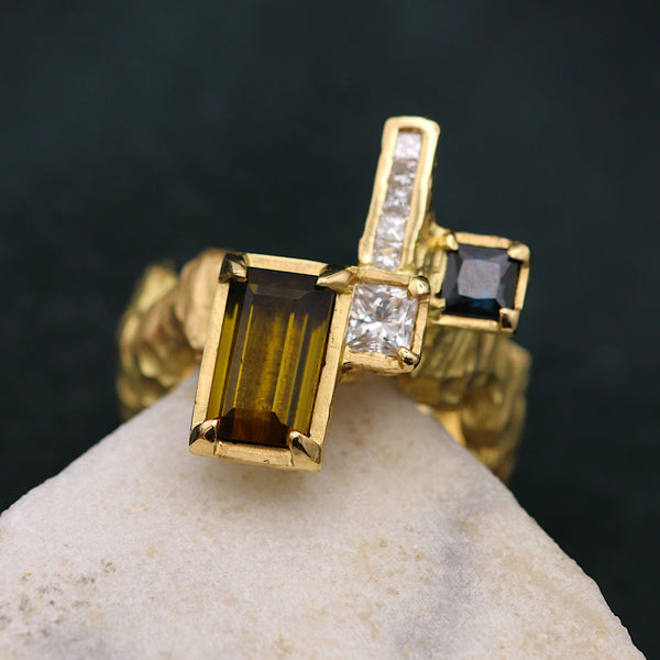 Coastal Gold Tourmaline Ring With Diamond And Sapphire Accents