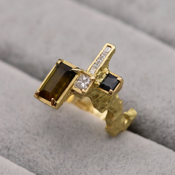 Coastal Gold Tourmaline Ring With Diamond And Sapphire Accents